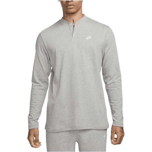 Club Men's Long-Sleeve Henley Dark Grey Heather/Light Smoke Grey FZ6630-063 Siz